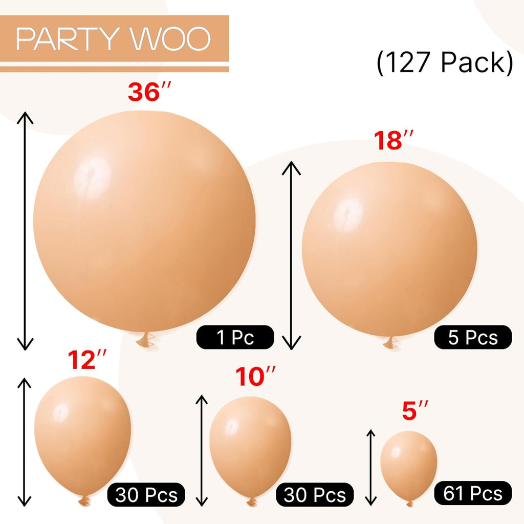 PartyWoo Nude Balloons - 127-Piece Boho Balloon Arch Kit in Apricot for Jungle Safari & Baby Showers