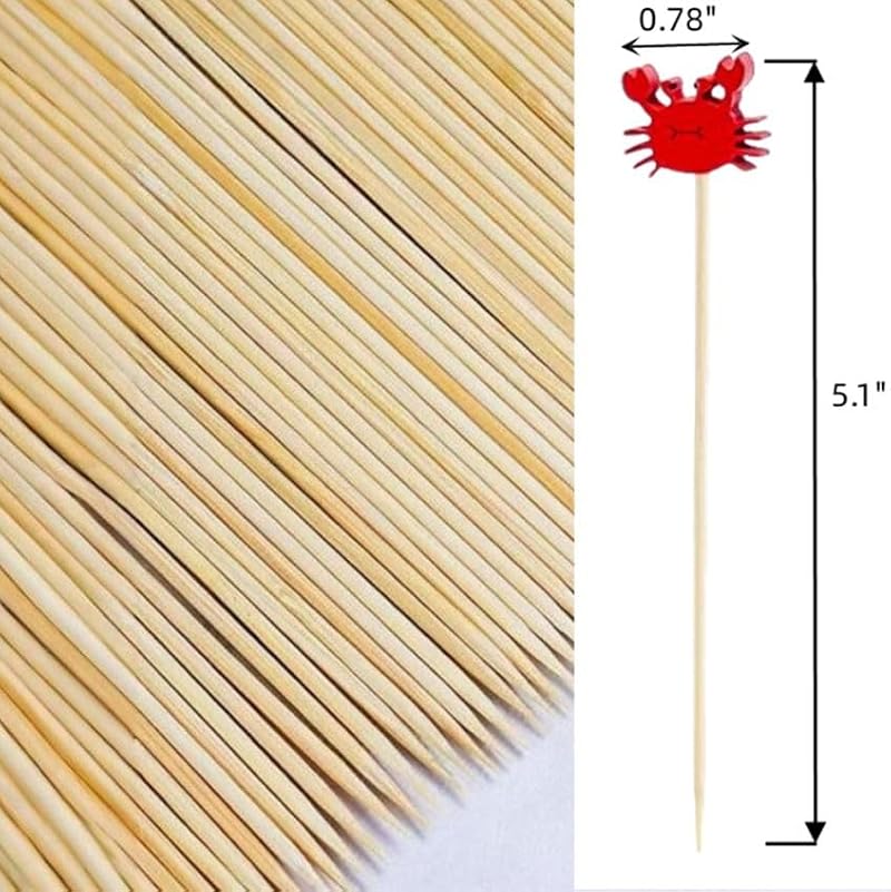Mini Crabs Cocktail Picks - 100 Natural Bamboo Toothpicks