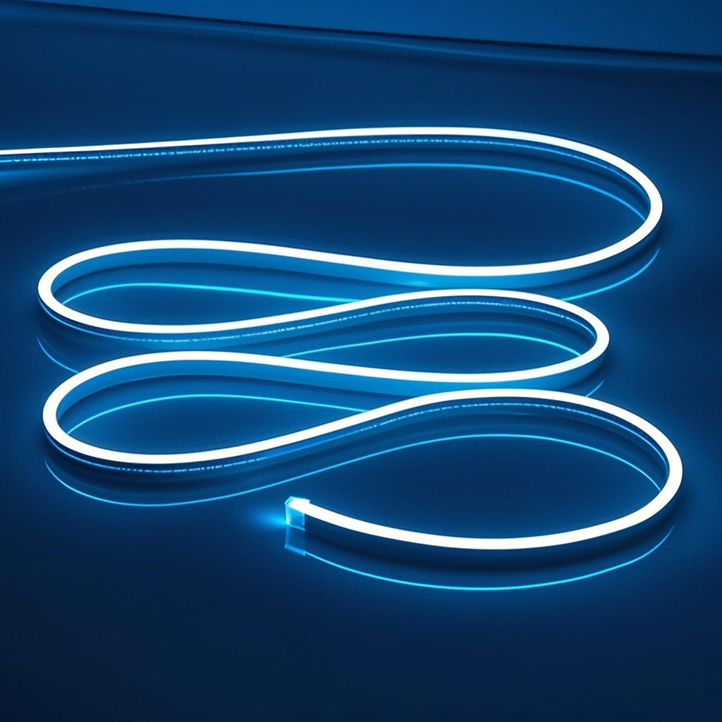 OWOFYDR LED Neon Lights Strip White 16.4FT/5M 12V DC Waterproof Flexible Neon Led Light for Indoors Outdoors Decorn (Ice Blue, 1Pc：No Adapter, No Accessorie)