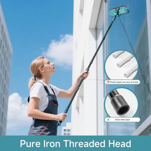 AIDELY 62" Window Squeegee, 2 in 1 Window Cleaning Tool with Telescopic Pole, Rotatable and Bendable Head for High Windows Indoor Outdoor, Includes 2 Blades & 2 Pads (Microfiber+Pads)