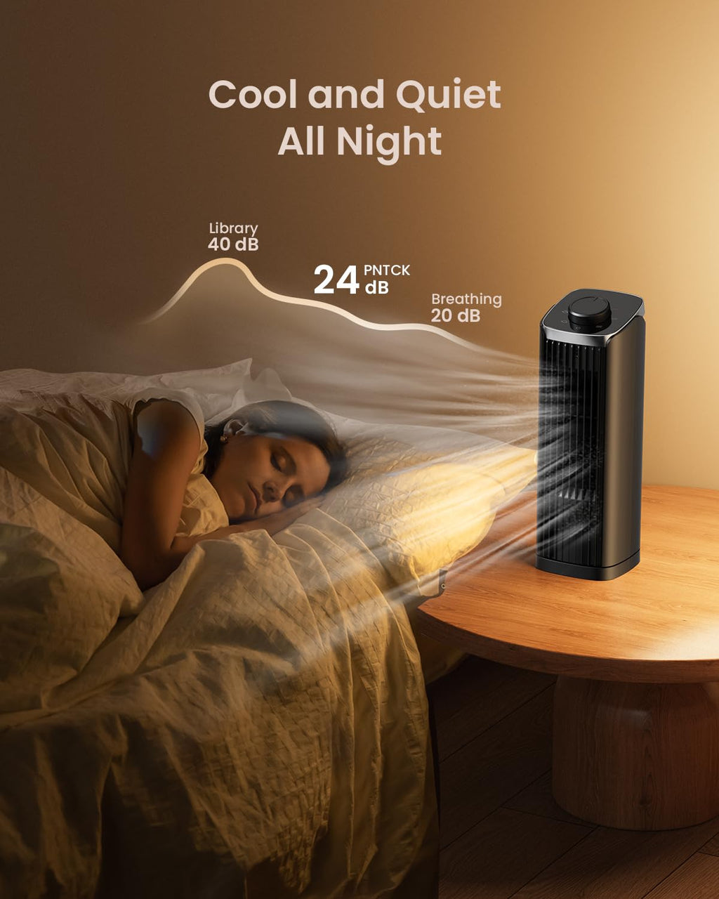 PNTCK Fan for Bedroom, 13" Tower Fan with 3 Speeds Max 23ft/s, 70° Oscillating Desk Fan, Bladeless Standing Fan, Portable Fans, Cooling Fans for Office, Home Medium-13”-Knob