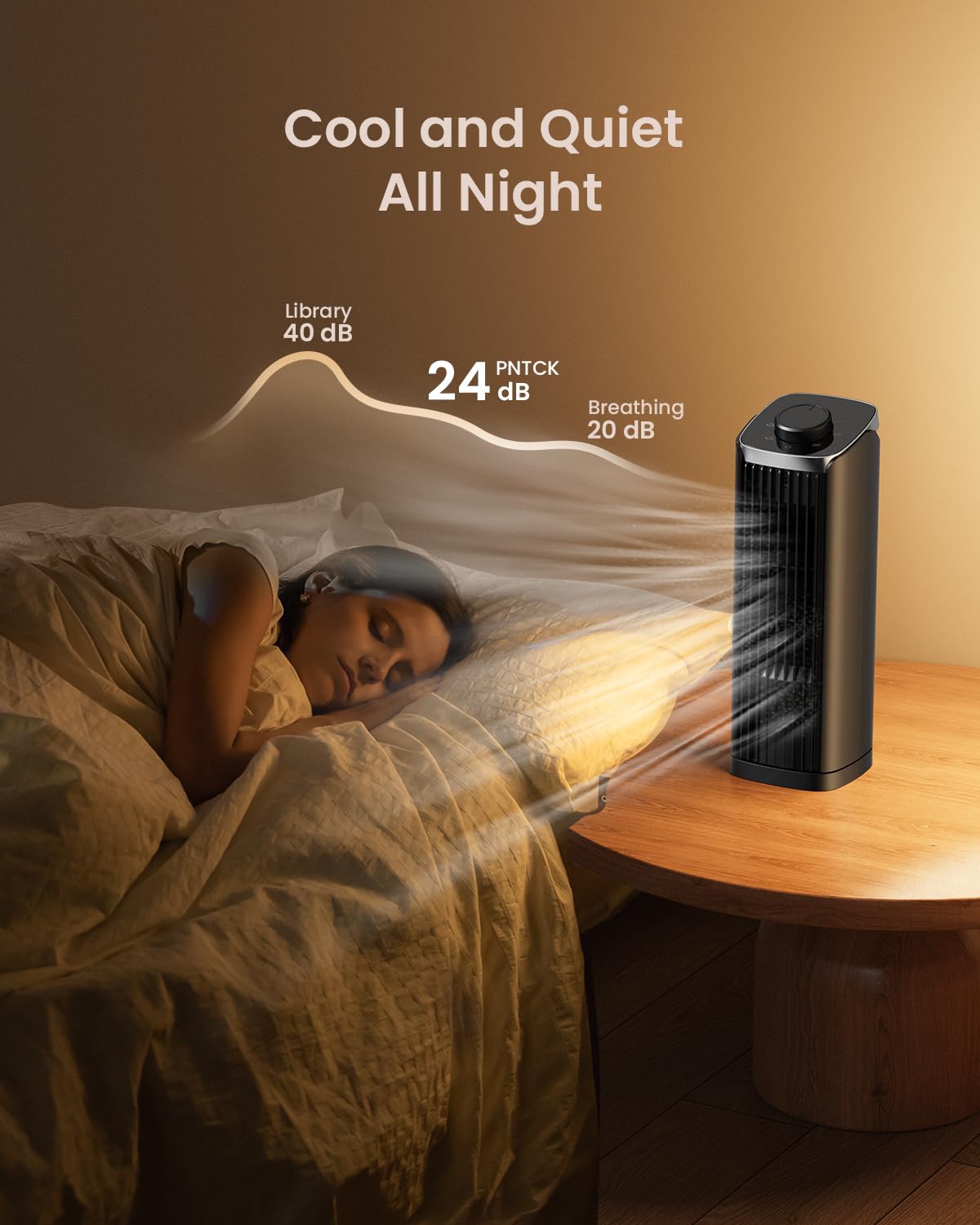 PNTCK Fan for Bedroom, 13" Tower Fan with 3 Speeds Max 23ft/s, 70° Oscillating Desk Fan, Bladeless Standing Fan, Portable Fans, Cooling Fans for Office, Home Medium-13”-Knob