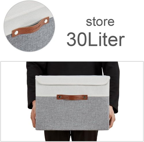 DECOMOMO Fabric Storage Bins - Stylish Grey & White Baskets with Lids | 3-Pack for Organized Shelves
