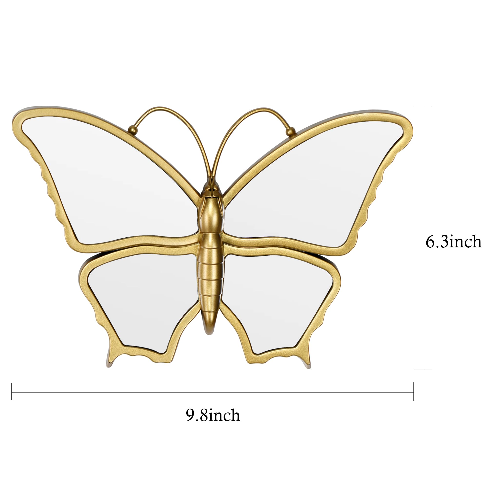 Wartter Decorative Butterfly Wall Mirror with Gold Plastic Frame (9.8 x 6.3 inch)