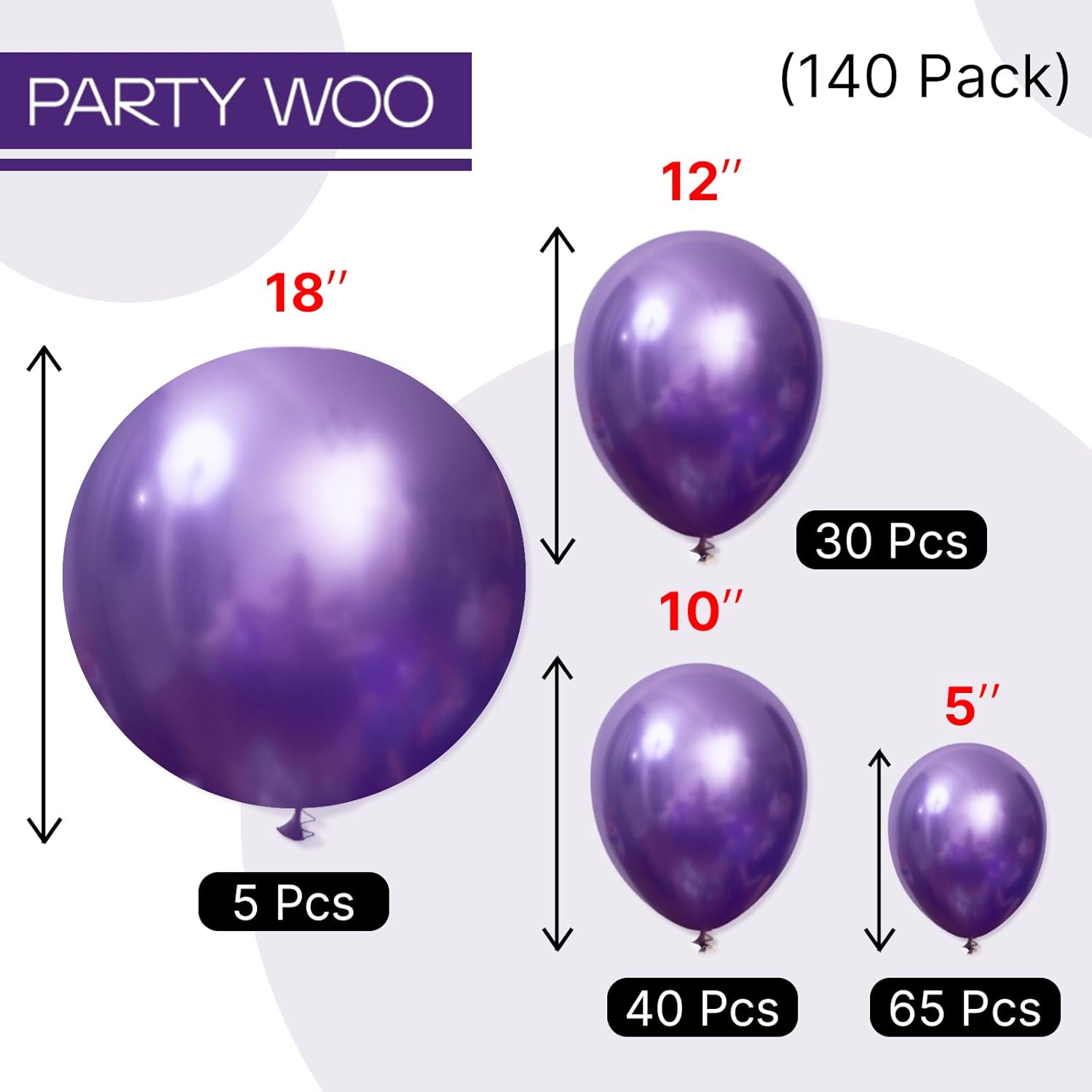 PartyWoo Metallic Purple Balloons - 140-Piece Chrome Balloon Arch Kit for Graduation, Wedding & Birthday Decor
