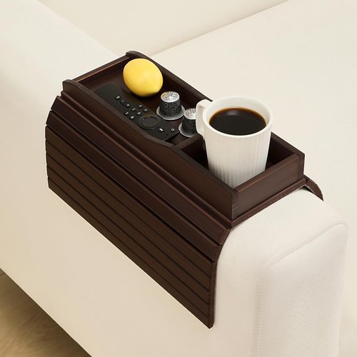 HNLISA Bamboo Couch Cup Holder Arm Tray Table，Couch Drink Holder，Sofa Cup Holder Armrest Tray，Anti-Slip Foldable Arm Chair Table Tray Recliners for Drink,Cups, Snacks, Phone, Remote