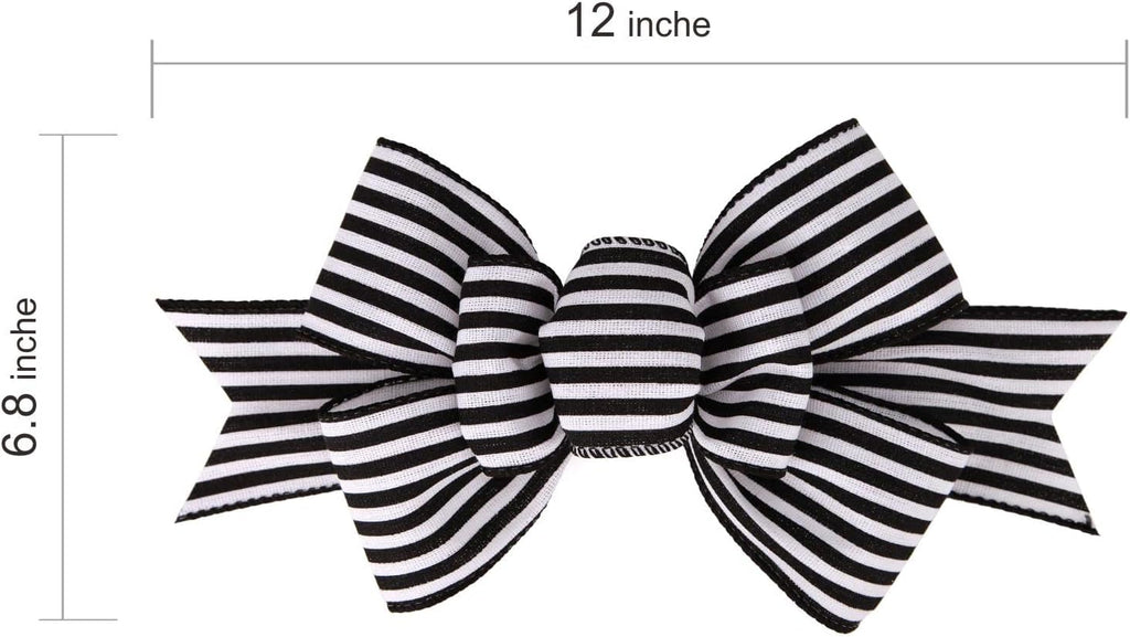 Meseey Christmas Burlap Bow Set - Handmade Decorative Large Bows for Wreaths & Tree Decor | Black & White Stripe