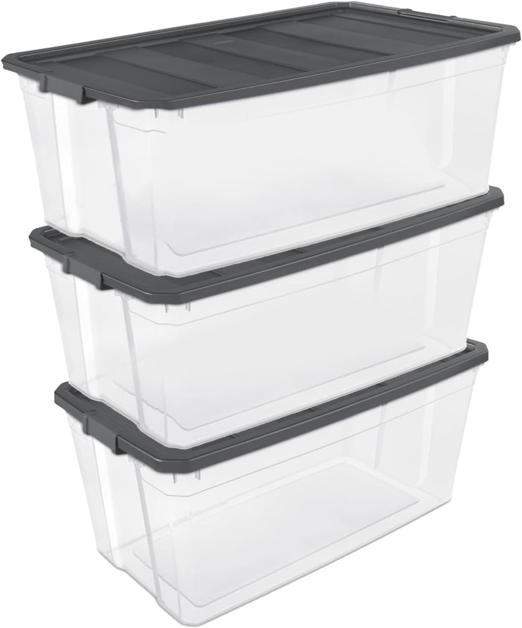 Sterilite 3-Pack Modular Stacker Boxes - Durable Clear Plastic Storage Bins with Latching Lids | 200 Quart for Closet, Bathroom & Office