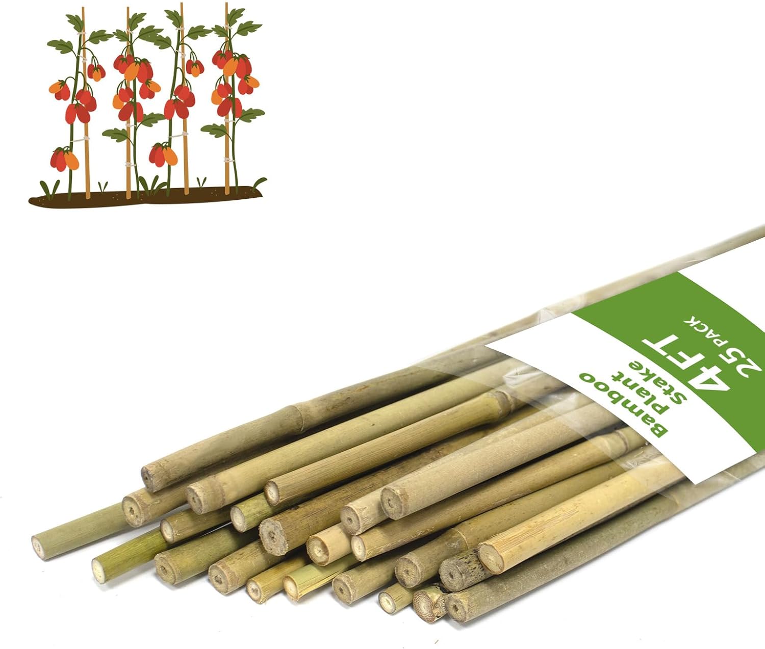 Bamboo Plant Stakes by [Brand Name] - 4FT Natural Bamboo Garden Stakes | 25Pcs for Tomatoes, Beans & Climbing Plants
