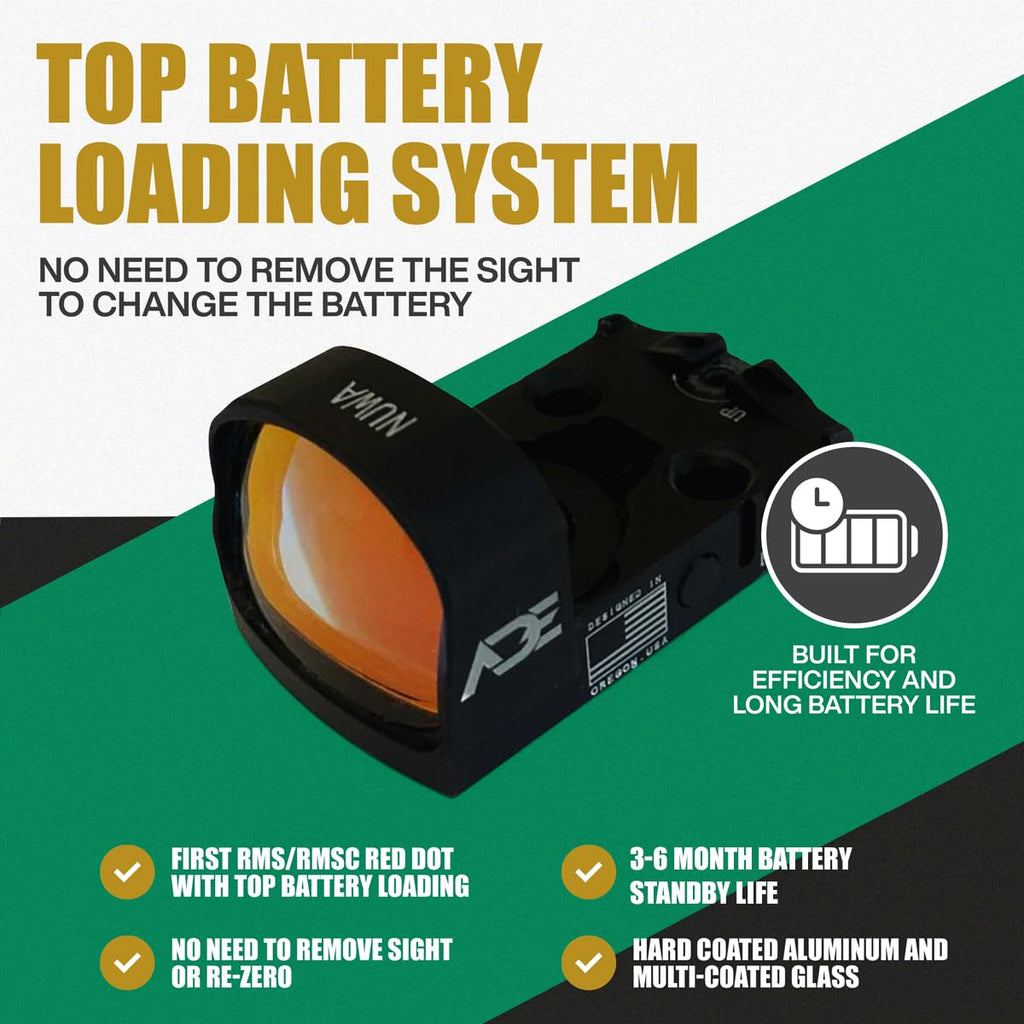 Ade Advanced Optics NUWA Red Dot Sight – Compact Reflex Optic with 2 MOA Dot, RMS/RMSC Footprint – Fits Canik TP9 Elite SC, Sig Sauer P365XL, Ruger Max-9, Springfield Hellcat OSP/PRO - S/N: RD3-021