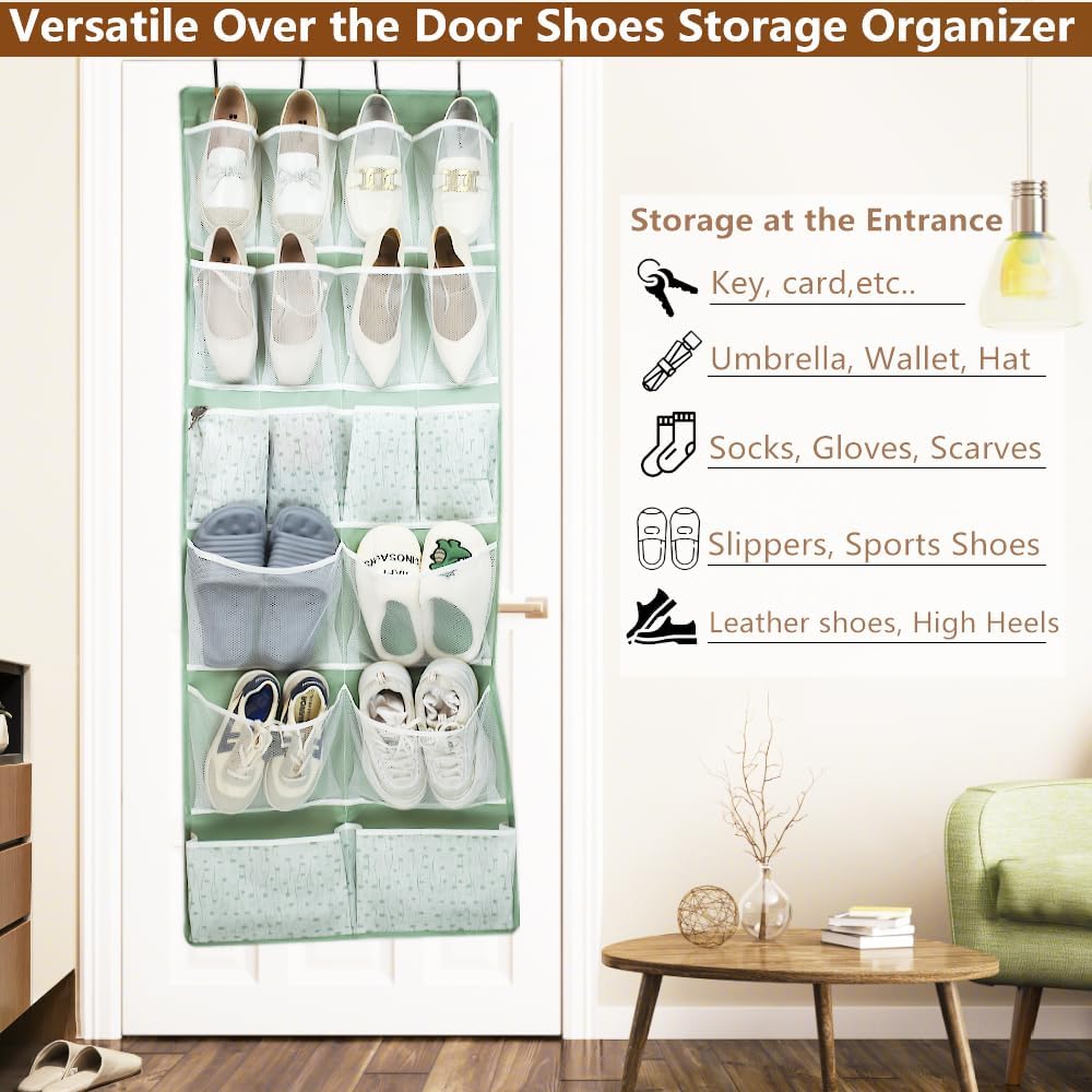 Skiennix 18-Pocket Over-The-Door Organizer - Versatile Storage for Shoes, Socks & Accessories | Green
