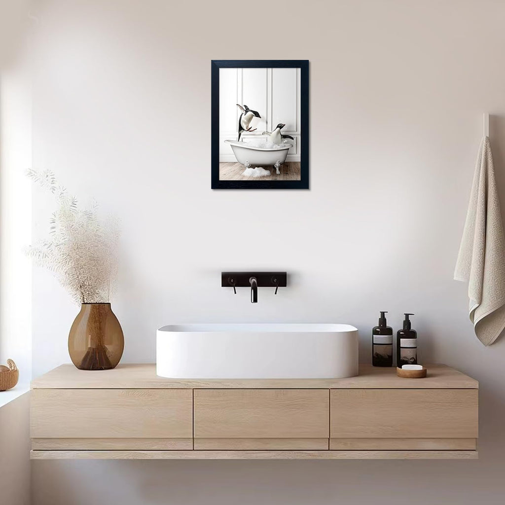 Skiennix Kids Bathroom Decor - Cute Penguin Canvas Print | Funny Black & White Wall Art