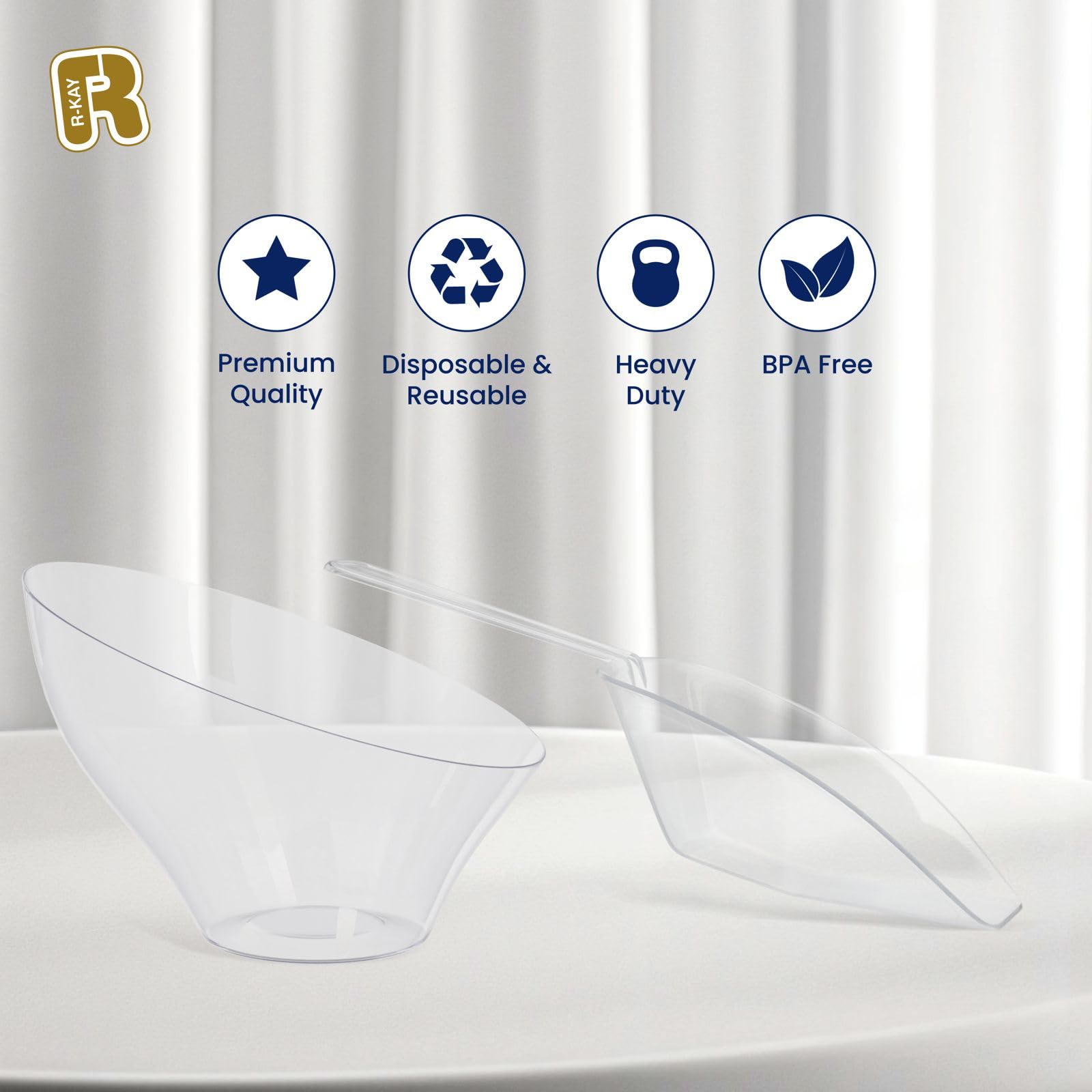 R-kay 16 Pcs Candy Bowls And Plastic Scoops Set - 8 Clear Plastic Candy Bowl 20 Oz And 8 Scoop 6.5 Inch Buffet Containers Set Heavy Duty