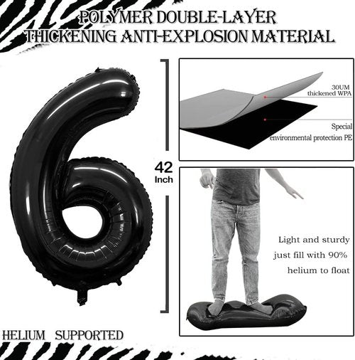 GOER 60th Birthday Balloons - 42 Inch Jumbo Black Foil Helium Decorations for Anniversary Celebrations