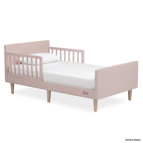 Evolur Barbie Los Altos Wooden Toddler Bed, Blush Pink – Greenguard Gold & JPMA Certified – Low-to-Floor Kids Bed for Girls – Fits Standard Crib Mattress