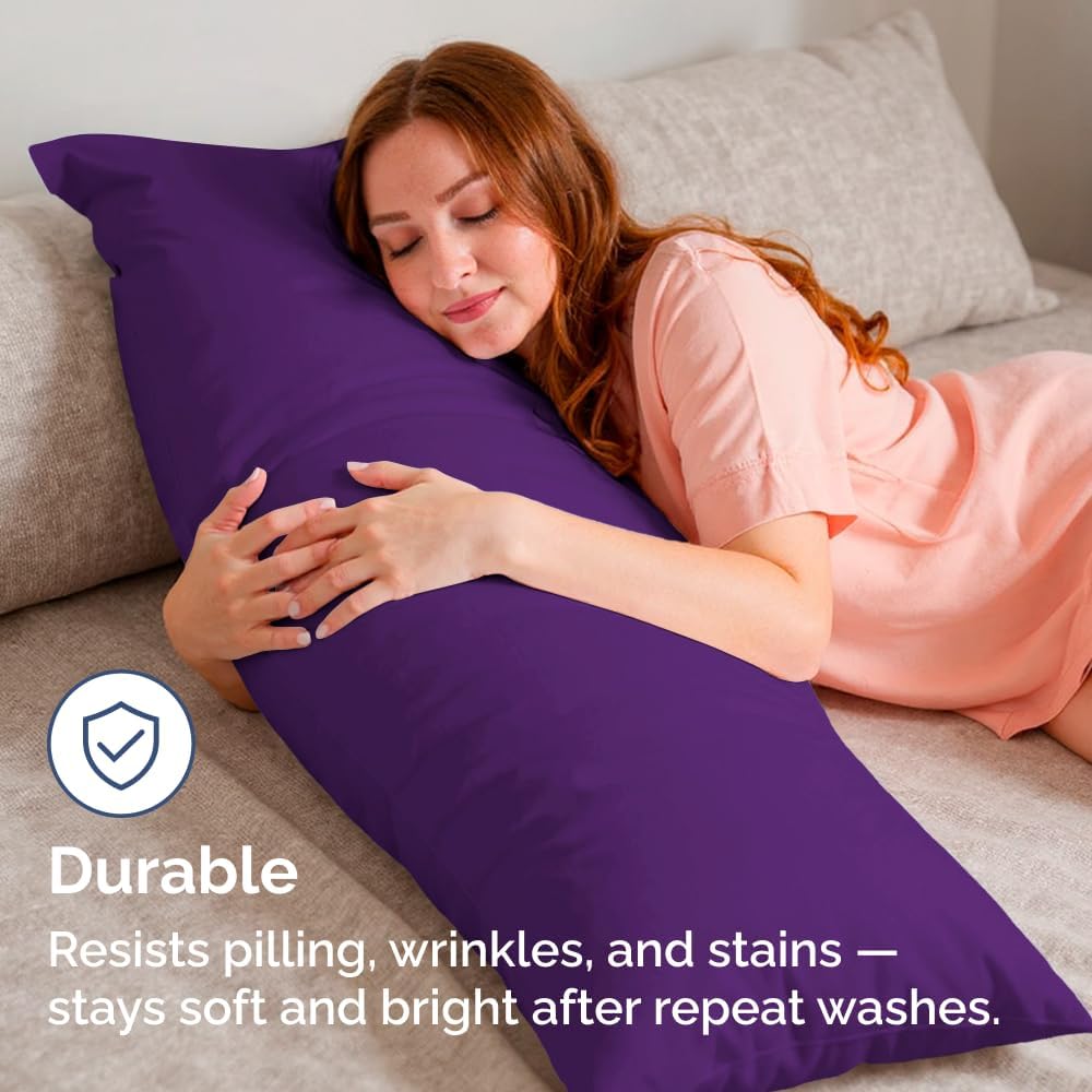 Skiennix Body Pillowcases Set of 4 | Soft 20x54 Long Pillow Covers for Comfortable Sleep - Purple