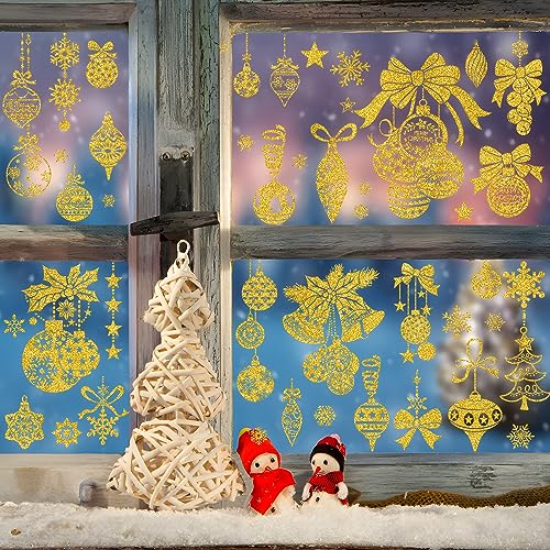 Christmas Snowflake Window Clings - Glitter Static Decals (4 Sheets)