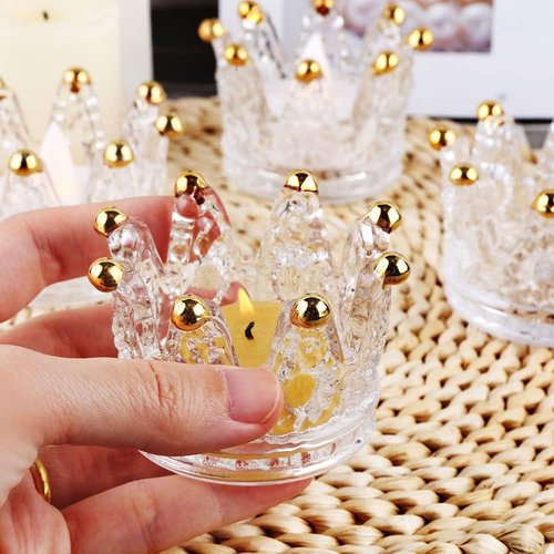 Crown Glass Tealight Candle Holders - Set of 24 Elegant Votive Holders for Weddings & Home Decor | Gold Finish