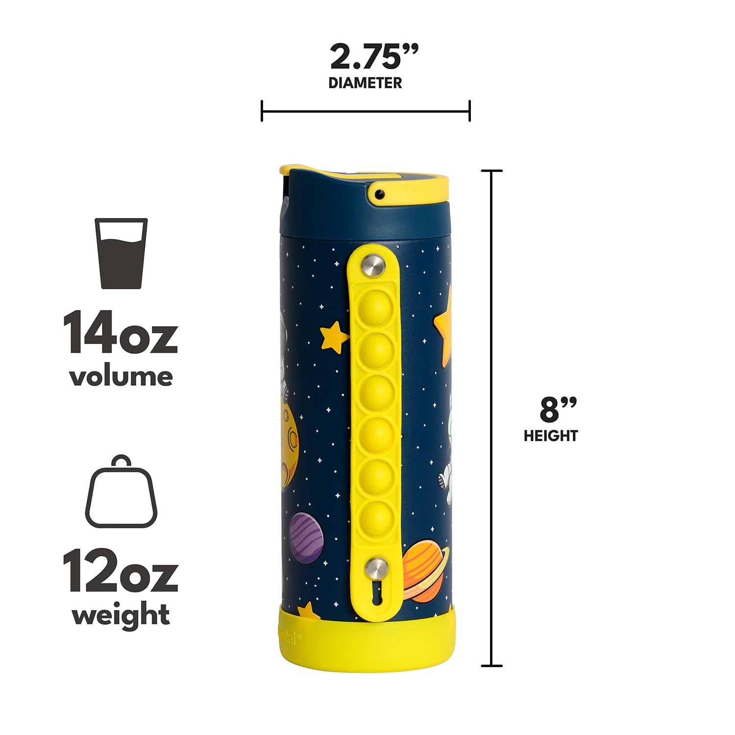 Elemental Iconic Kids Water Bottle for School - 100% Leak-Proof Insulated Water Bottles with Straw Lid & Pop-It Handle for Boys & Girls - Triple-Wall Insulated & BPA-Free, 14oz – Little Astronaut