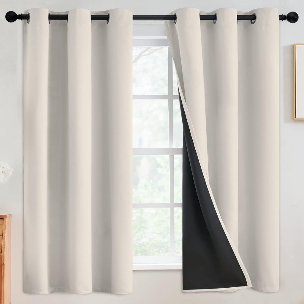 SimpleHome 100% Blackout Curtains - Thermal Insulated Grommet Drapes for Bedroom & Living Room | Cream, 42 x 63 Inch, 2 Panels