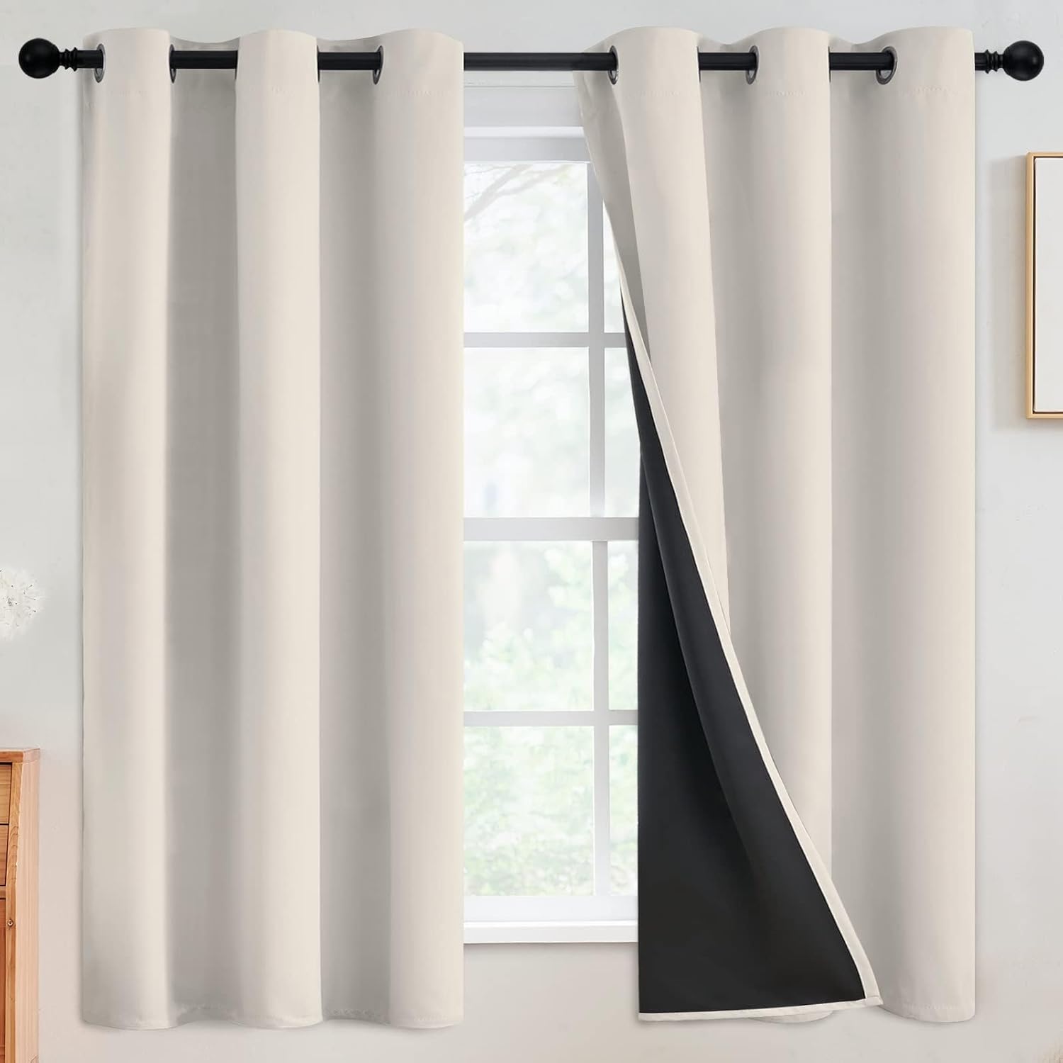 SimpleHome 100% Blackout Curtains - Thermal Insulated Grommet Drapes for Bedroom & Living Room | Cream, 42 x 63 Inch, 2 Panels