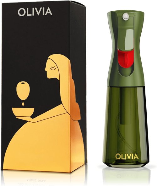 FLAIROSOL OLIVIA Oil Sprayer - 200ml Glass Olive Oil Dispenser with Portion Control | Perfect for Cooking, BBQ & Salads (Green Bottle, Gold Print)