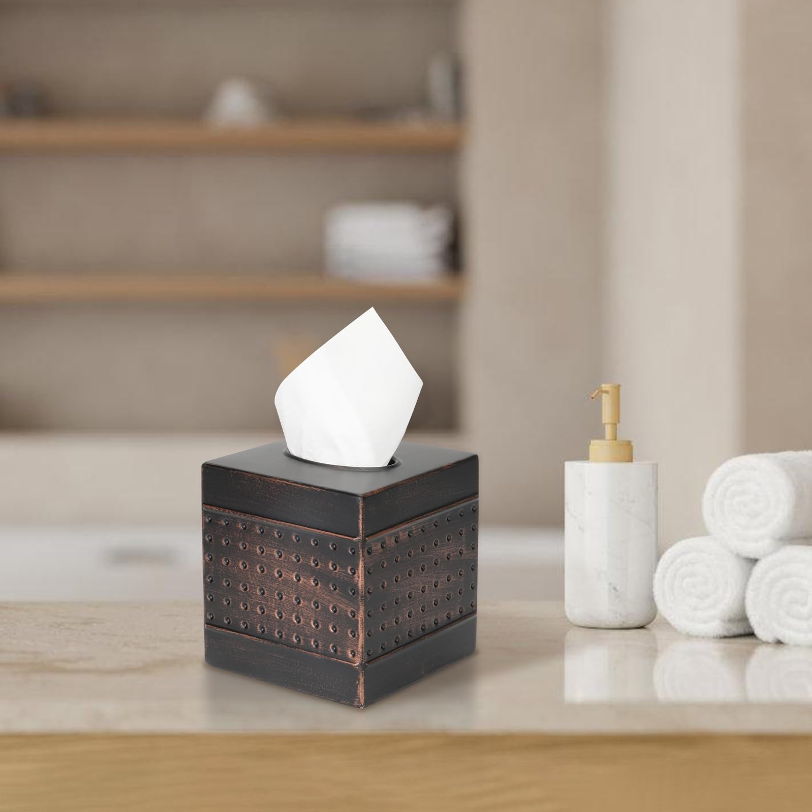 DSNMYO Industrial Style Tissue Box Cover, Tissue Holder, Square Box Covers,for bedrooms, Offices, bathrooms, Living Rooms etc.(Bronze)