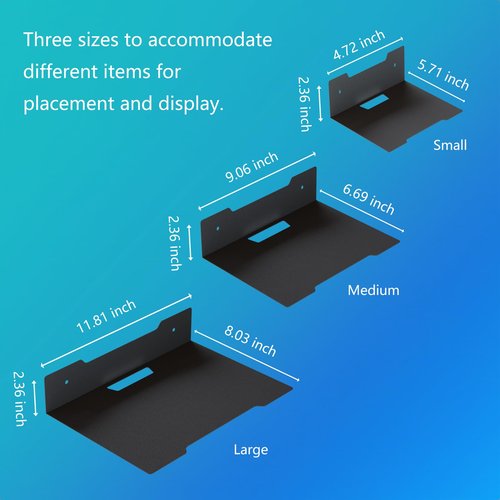 PzewMo Floating Metal Wall Mount Shelf,Shelf for Projector,TV Cable Box,Router,Speaker,Sound Bar,Camera,Gaming,Decor Display (1, Medium)