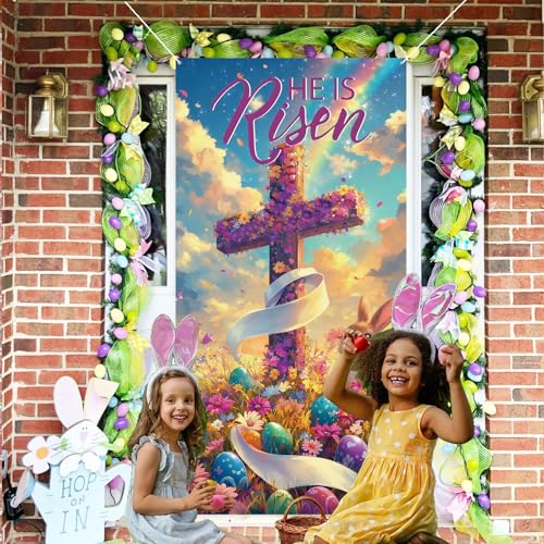 Easter Door Cover - 71x35 Inch Bunny & Egg Decoration Banner