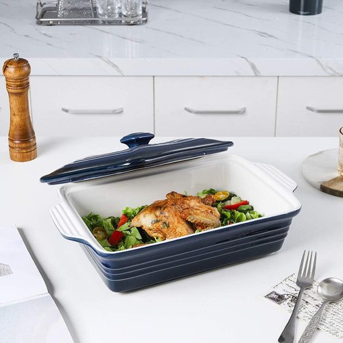 KOOV Ceramic Casserole Dish - Covered Rectangular Lasagna Pan for Cooking | 9 x 13 Inches, Gradient Blue