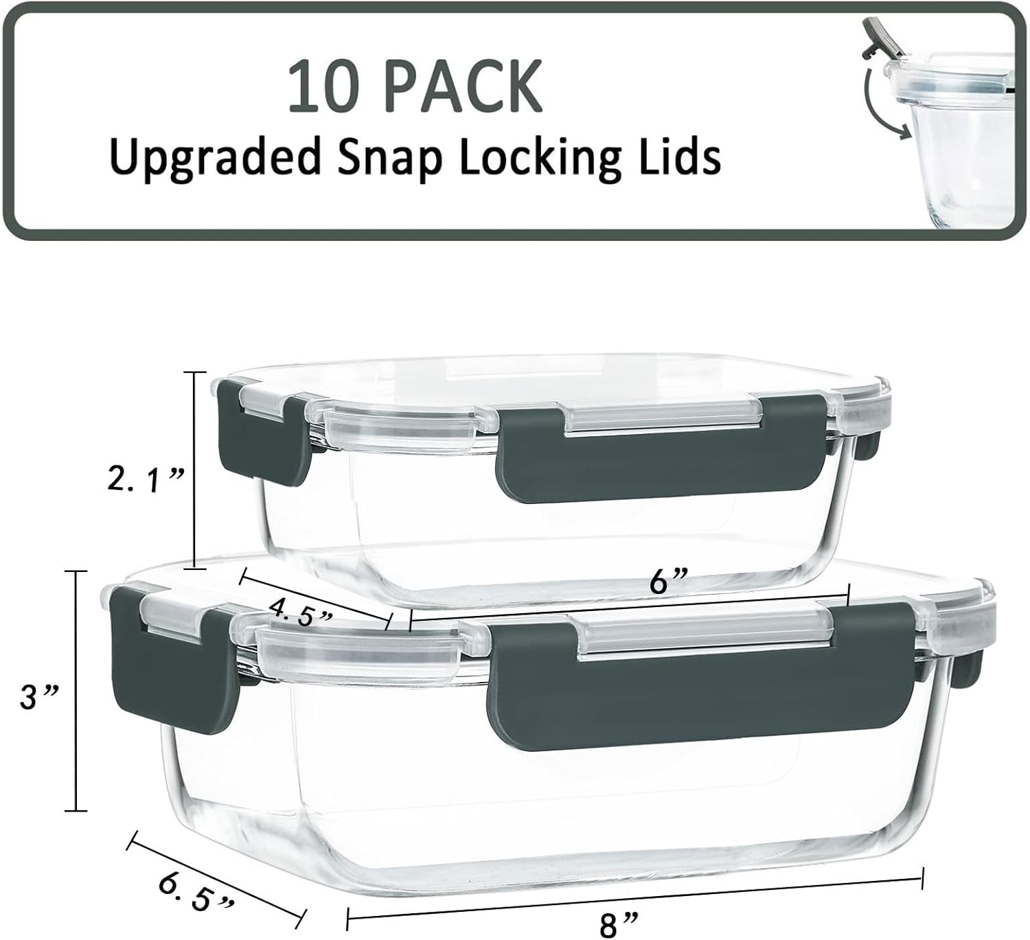 MCIRCO Glass Meal Prep Containers - Airtight Food Storage with Snap Locking Lids | 10-Pack, Microwave & Oven Safe