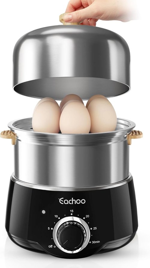CACHOO 14-Egg Stainless Steel Hard Boiled Egg Cooker - Rapid Timer & Auto Shut Off | Compact & Dishwasher Safe, Black