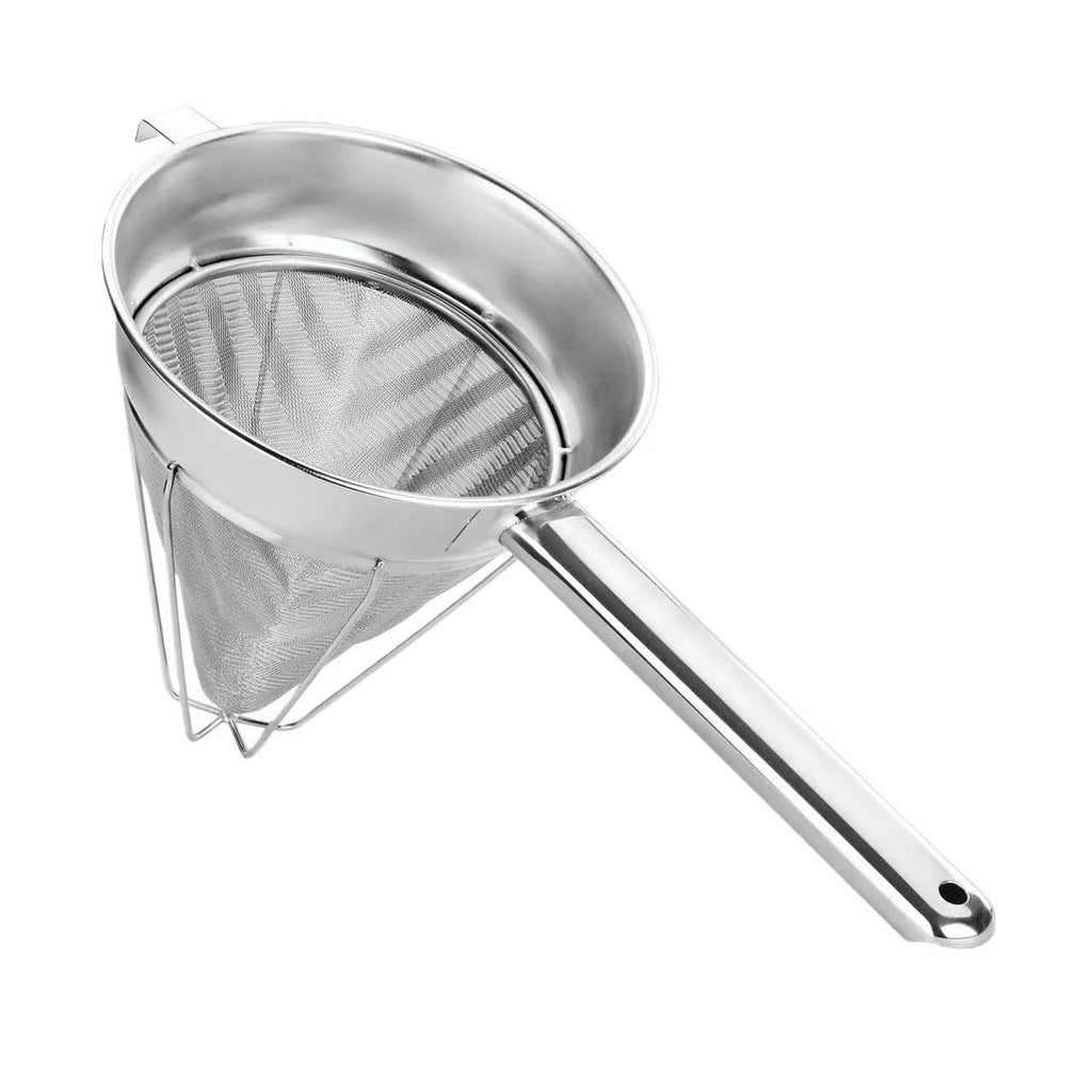 10-Inch Stainless Steel Fine Mesh Chinois Strainer, Large Strainer Reinforced Bouillon Strainer for Sauces, Soups, Purees, Pastes, Jelly, Custard, Curds and etc.