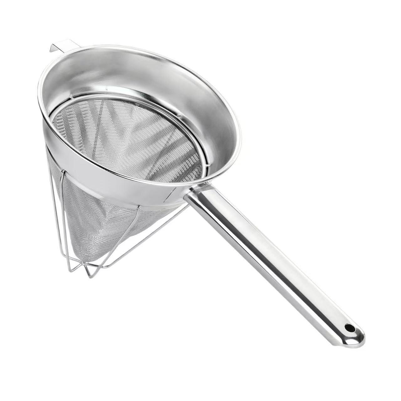 10-Inch Stainless Steel Fine Mesh Chinois Strainer, Large Strainer Reinforced Bouillon Strainer for Sauces, Soups, Purees, Pastes, Jelly, Custard, Curds and etc.