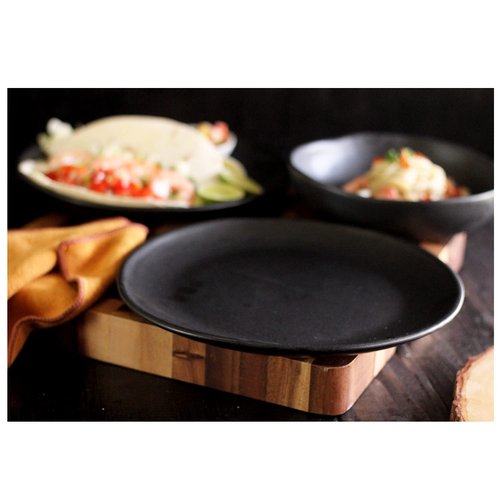 roro 10.5-Inch Handmade Ceramic Stoneware Dinner Plates in Matte Black (Set of 2) – Natural Unglazed Underside, Restaurant Grade, Microwave, Oven & Dishwasher Safe