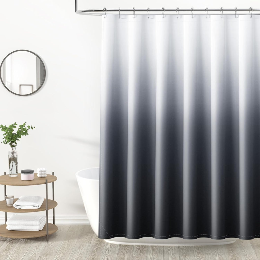 OLANLY Luxury Ombre Shower Curtain Set - Waterproof & Washable, Black and Grey | 72x72 Inches
