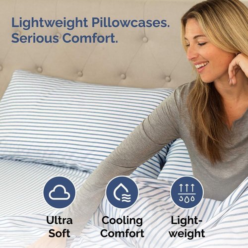 King Pillow Cases by [Brand Name] - Ultra Soft Hotel Quality Covers | 4-Piece Set in Blue Stripes - Wrinkle Free & Fade Resistant