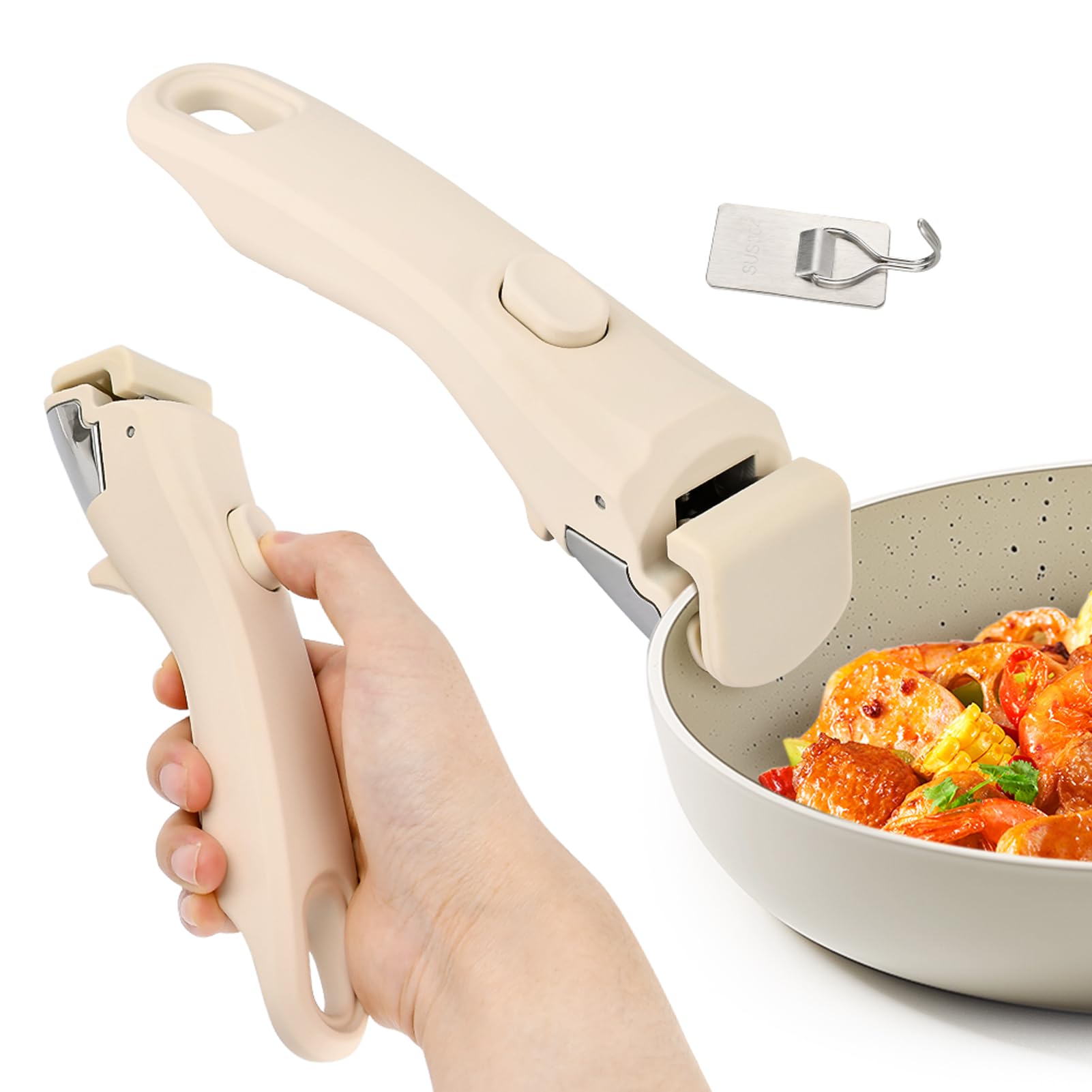 XuYelora Detachable Pot Handle, Removable Replacement Handle for Pots and Pans, Universal Cream White Pan Handles, Fits All Cookware, Heat Resistant & Durable, with 1 Hook(Cream White,Size:1pack)