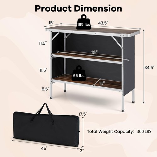 COSTWAY Portable Bar Table for Events, 43.5” x 15” x 34.5” Foldable Pop-Up Bar with Carrying Bag, Collapsible Checkout Counter, Mobile Bartending Station for Party, Craft Fair