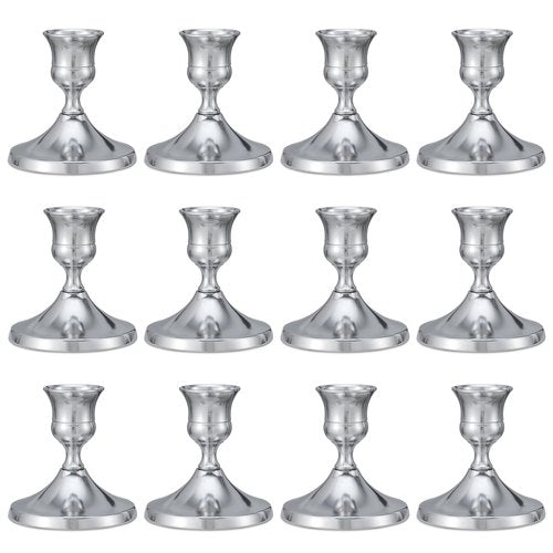 12 Pcs Silver Candle Holders, Silver Candlestick Holders Set for Table Centerpiece, Vintage Taper Candle Stand, Home Decor, Weddings, Festival and Dining Parties (Sliver)