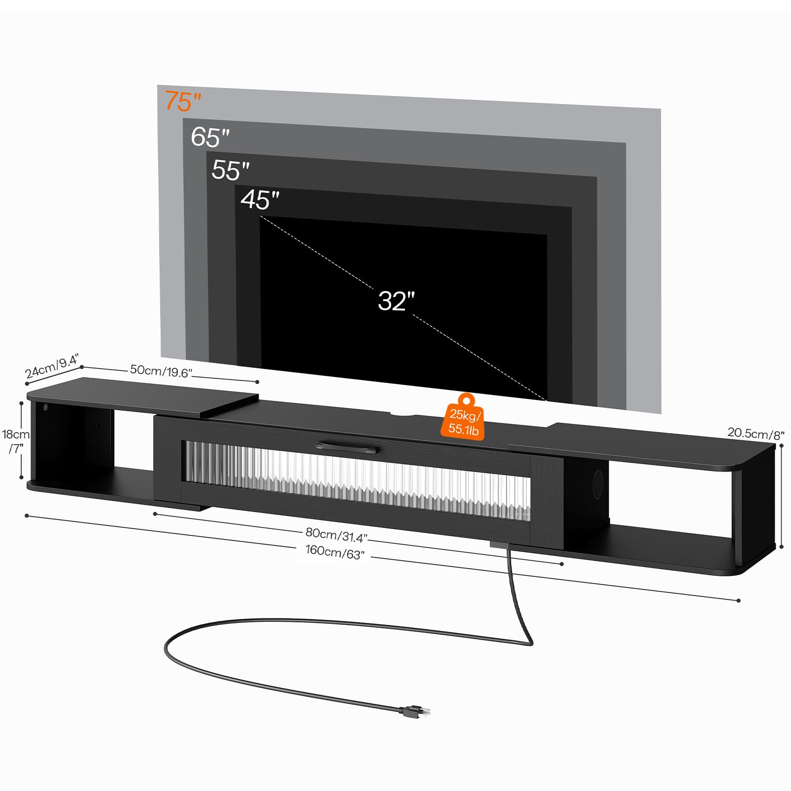 HOOBRO Floating TV Stand with LED Light Power Outlet for TVs up to 75”, Wall Mounted TV Shelf, Modern Media Console Entertainment Center Under TV, for Living Room Bedroom, Black BK36UDDS01G1