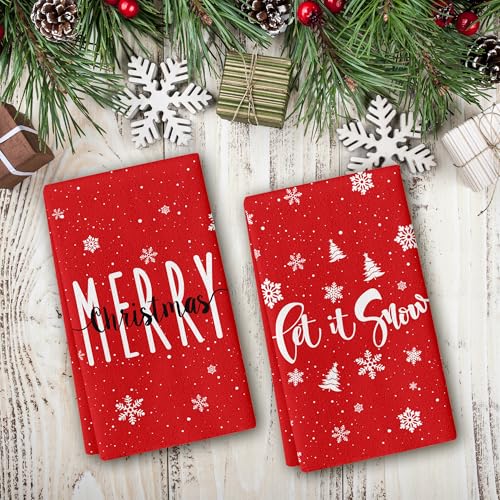Christmas Hand Towels Set of 2 - Snowflake Holiday Decor, Soft & Absorbent