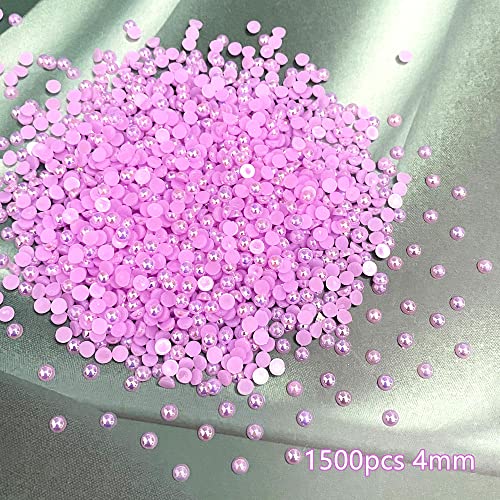 1500PCS 4mm Light Purple AB Flatback Half Pearl Beads for Crafts