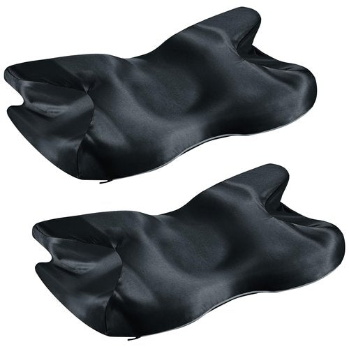 Eychei 2 Pcs Satin Pillowcase for Cervical Pillow, Black Silky Cervical Pillow Case Contour Pillow Case Cover with Zipper, Smooth Ergonomic Pillowcase for Neck Pillow Cover