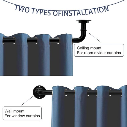 Byondeth Curtain Rods - Adjustable Blackout Wrap Around | 16 to 45 Inches, 1 Inch Diameter, Black