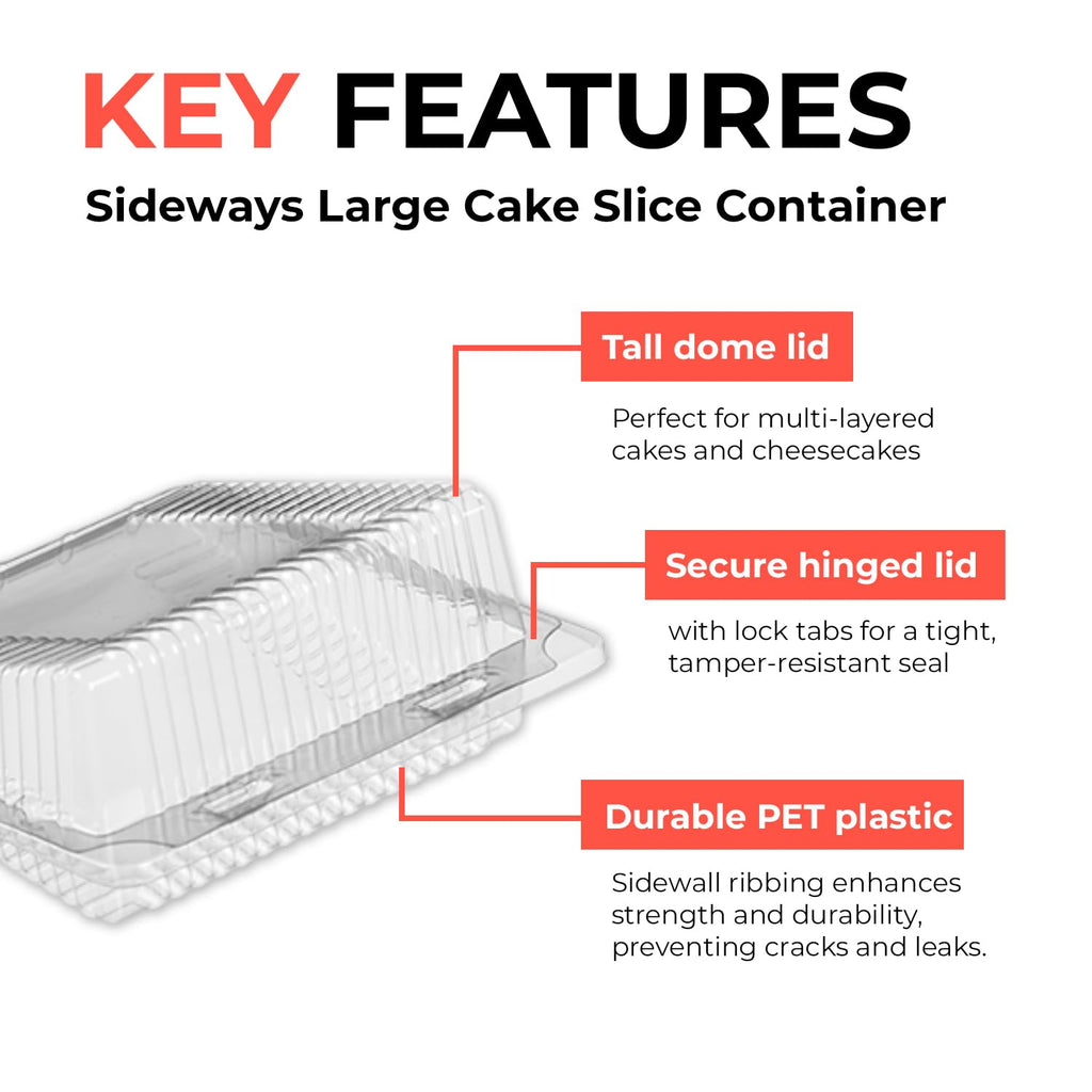 Sideways Cake Slice Containers with Hinged Lids – 30 Pack, Clear Disposable Plastic Dessert Slice Boxes, Leak-Resistant & Stackable – Ideal for Cake, Cheesecake, Pie, Bakery & Party Use