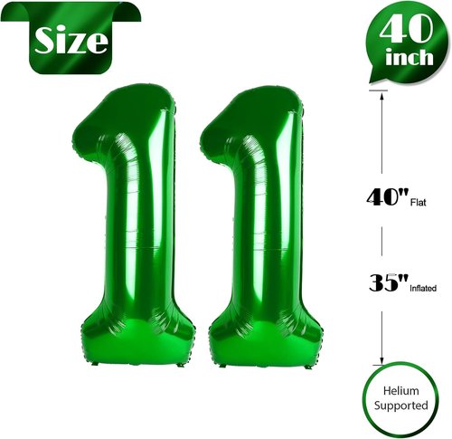 Green Number 11 Balloon - 40 Inch 11th Birthday Decoration for Boys & Girls | St. Patrick's Day Theme
