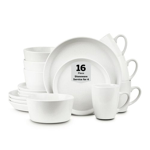 SERVICE FOR 4 - Total of 16 pieces including 8 dinner plates (10”), 4 salad plates (7.5”), 4 bowls (5.75”), and 4 mugs (12 oz), making it the perfect set to service 4 people