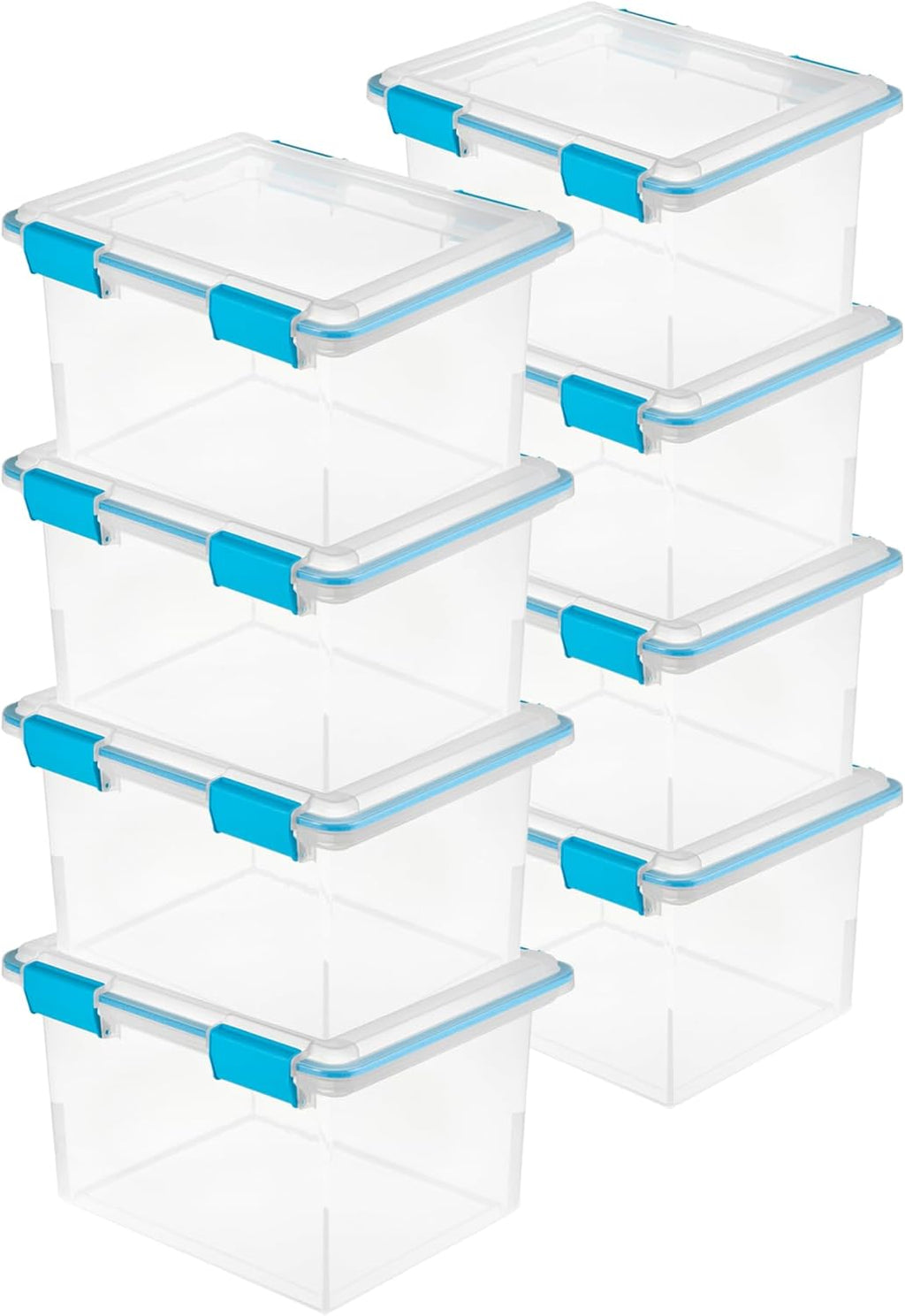 Sterilite 8-Pack Gasket Box | Weather-Resistant Storage Bins with Latching Lids - 32 Quart Heavy-Duty Organizers