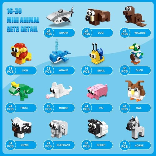 HOGOKIDS 30 Packs Party Favors - 867PCS Animal Building Blocks Set for Kids' Easter Gifts & Goodie Bags